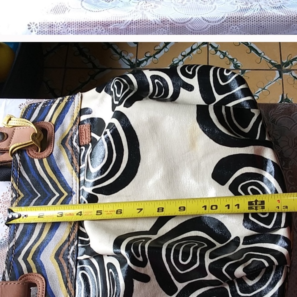 Fossil Key-Per Black Yellow Tote Shoulder Bag - Picture 10 of 10